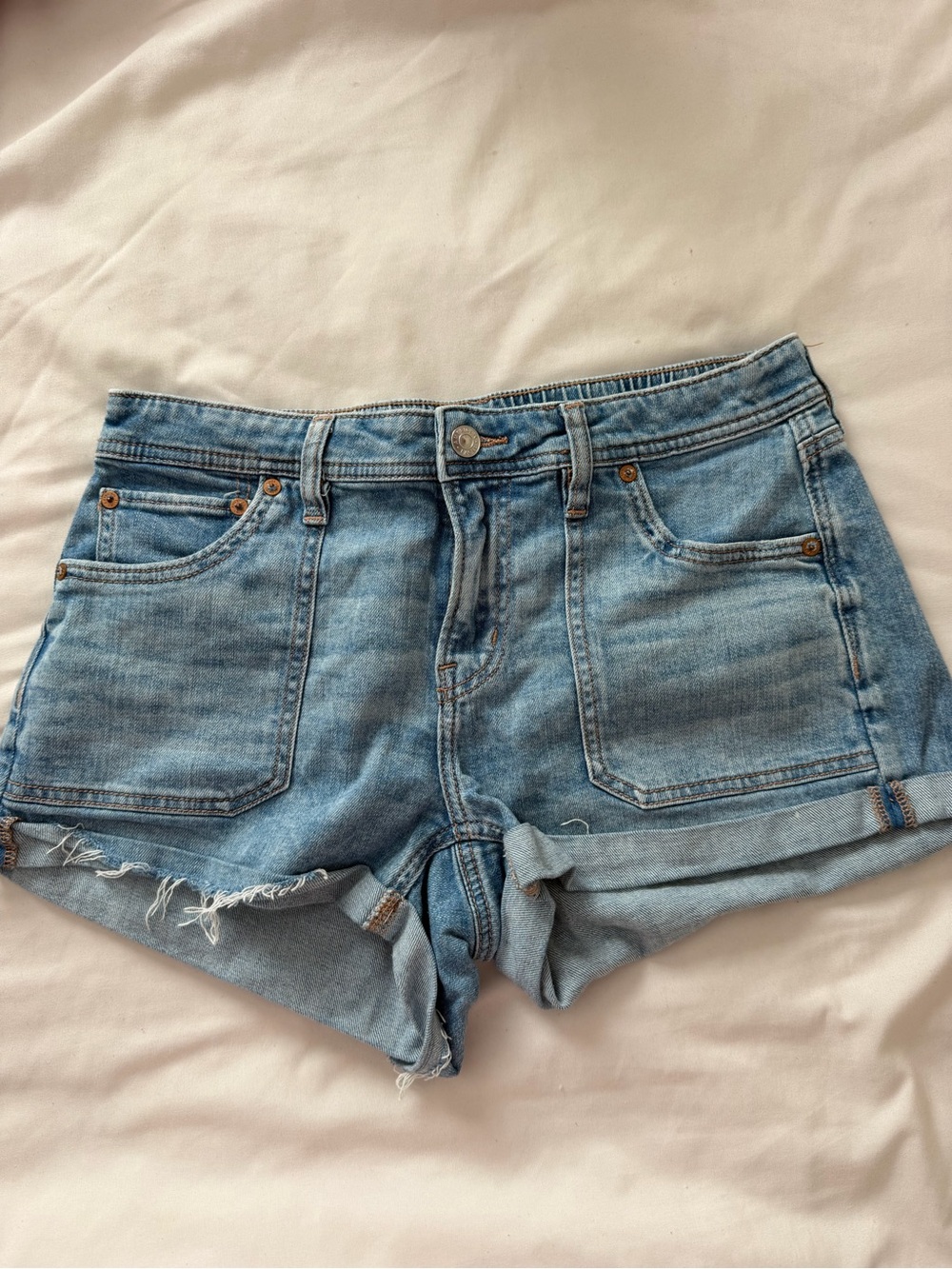 American Eagle Outfitters Light Blue Denim Roll-Cuff Shorts